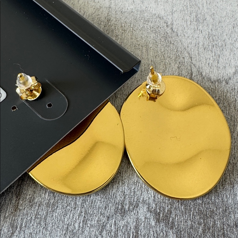 Argento Vivo Waverly Gold Plated Brass Statement Oval Earrings - Picture 7 of 7